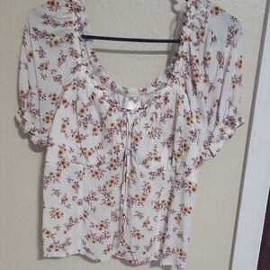 No Boundaries Cream Puff Sleeve Blouse with Tie Front